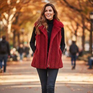 Marc New York Red Faux Fur Vest | Luxury Cozy Layering Piece
